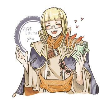 1boy arthur_(rune_factory) blonde_hair book commentary_request facing_viewer glasses highres holding holding_book long_sleeves open_mouth rune_factory rune_factory_4 short_hair smile ykw_rf