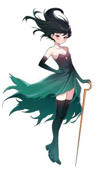 1girl absurdres adapted_costume alternate_costume alternate_eye_color alternate_hairstyle bare_shoulders boots breasts cleavage commission commissioner_upload dress elbow_gloves floating_hair gloves hand_on_own_hip high_heel_boots high_heels highres holding holding_weapon hollow_knight hollow_knight:_silksong humanization long_bangs long_hair looking_at_viewer non-web_source phantom_(hollow_knight) small_breasts solo thigh_boots thighs torn_clothes transparent_background wayanfa weapon