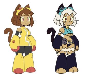 black_gloves black_panties blue_tank_top breasts colored_sclera commentary_request cosplay dark-skinned_female dark_skin dress fingerless_gloves full_body furry furry_female gameoverse gloves highres kit_bodega ms._fortune_(skullgirls) ms._fortune_(skullgirls)_(cosplay) panties randow_cat_arts red_eyes short_hair simple_background skullgirls spanish_commentary standing tank_top underboob underwear whiskers white_background white_hair yellow_dress yellow_sclera