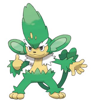 :3 absurdres animal black_eyes closed_mouth full_body gen_5_pokemon green_fur highres monkey nintendo official_art pokemon pokemon_(creature) pokemon_bw pokemon_focus simisage smile solo standing sugimori_ken third-party_source thumbs_up transparent_background