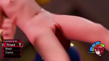 1girl 3d animated audible_music black_choker blue_eyes blurry blurry_background bracelet choker closed_mouth cunnilingus female_focus flat_chest highres jewelry kairi_(kingdom_hearts) kingdom_hearts kitrosun loli looping_animation monster navel nipples nude oral pussy red_hair short_hair sound standing stomach_bulge uncensored user_interface video wristband