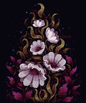 Rule 34 | artist name, evsailey, flower, flower focus, highres, no humans, original, pixel art, plant, plant focus, purple flower