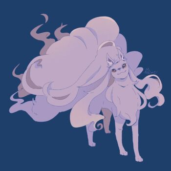 animal_focus blue_background brown_eyes closed_mouth commentary_request full_body gen_1_pokemon hosinyanko looking_at_viewer ninetales nintendo no_humans pokemon pokemon_(creature) signature simple_background solo