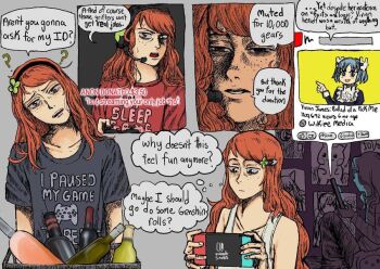 Rule 34 | freckles, green eyes, headphones, maid, nintendo switch, orange hair, vivian james, wikipe-tan