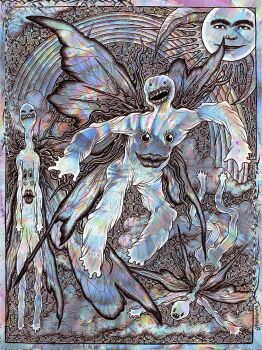 2others bolzak chest_mouth creature fairy highres iridescent multiple_others open_mouth original psychedelic rainbow surreal this_man unibrow what wings