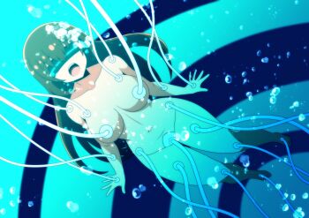 1girl absurdres air_bubble breasts brown_hair bubble cable collarbone corruption dead_or_alive death female_focus full_body headset highres injection kasumi_(doa) large_breasts long_hair mind_break navel nipple_stimulation noby nude object_insertion open_mouth screaming sex_machine solo stasis_tank trapped uncensored vaginal vaginal_object_insertion water_tank