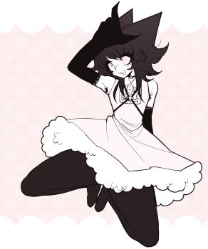 1other absurdres armpit_hair ash_kinoshita black_hair black_pantyhose chest_harness colored_skin dreamalgia dress eyelashes fluffy_hair hair_ears harness highres original other_focus pantyhose pastel_goth petticoat solo white_skin