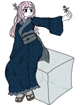 Rule 34 | blue kimono, halloween, halloween costume, ice, ice cube, isekai shikkaku, japanese clothes, kimono, long hair, sacchan (isekai shikkaku), snowflakes, yuki onna