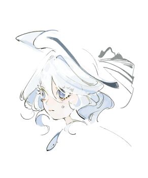 Rule 34 | 1girl, ahoge, blue eyes, blue hair, commentary request, dee (tannsumi), furina (genshin impact), genshin impact, heterochromia, highres, multicolored hair, simple background, solo, tearing up, white background, white hair