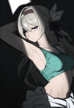 absurdres armpits expressionless firefly_(honkai:_star_rail) hare_zzv highres honkai:_star_rail honkai_(series) looking_at_viewer sweat sweatdrop tagme