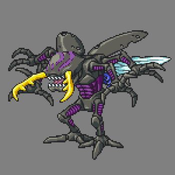 corruption digimon digimon_(creature) digimon_ghost_game gamer5020 grey_background kuwagamon pincers sharp_teeth teeth wings