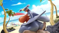 1boy 1girl 3d abs animated ass beach blue_sky bouncing_ass bouncing_breasts breasts cloud completely_nude curvy day garchomp gen_4_pokemon girl_on_top hetero huge_ass large_breasts looking_back muscular muscular_legs muscular_male nintendo nude ocean palm_tree penis pervertguy341 pokemon pokemon_(creature) public_indecency reverse_cowgirl_position sex shark_girl sharp_teeth sky sound straddling teeth thick_thighs thighs tree video water wide_hips