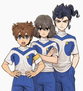 Rule 34 | 3boys, gatan666, inazuma eleven go, inazuma eleven go galaxy, matsukaze tenma, multiple boys, shindou takuto, soccer uniform, sportswear, tsurugi kyousuke