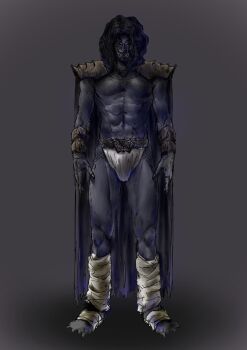 1boy alternate_form armor black_hair cape character_request check_character claws clothes_lift colored_skin godai_yusuke grey_skin gurongi highres kamen_rider kamen_rider_kuuga_(series) loincloth loincloth_lift long_hair monster n-daguva-zeba n-daguva-zeba_(intermediate_form) standing tokusatsu