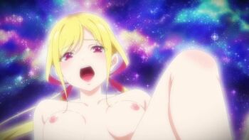 1girl animated anime_screenshot blonde_hair breasts breasts_apart collarbone completely_nude feet highres kusunoki_aroma large_breasts linea_alba long_hair navel nipples nude open_mouth pink_eyes sawaranaide_kotesashi-kun sound spread_legs stomach tagme thighs twintails video