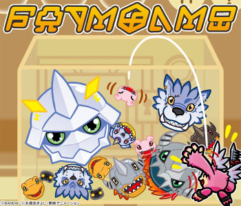 Rule 34 | agumon, botamon, digimon, digimon (creature), garurumon, green eyes, greymon, happy, horns, koromon, lance, metalgreymon, official art, omegamon, picklemon, polearm, sharp teeth, smile, teeth, wargreymon, weapon, weregarurumon, wings, yellow eyes