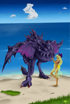 Rule 34 | 1girl, barefoot, beach, bikini, blonde hair, dark skin, feet, highres, horizon, monster hunter (series), outdoors, sarong, swimsuit, tagme, yian garuga