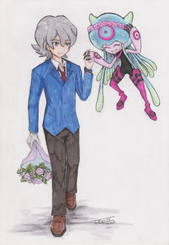 absurdres bandaged_arm bandages blue_eyes digimon digimon_(creature) digimon_ghost_game higashimitarai_kiyoshiro highres illupo-23 jellyfish_girl jellymon monster_girl short_hair tentacle_hair tentacles white_hair