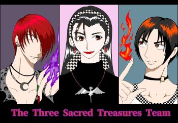 1girl black_hair brown_eyes earrings female_focus hairband jewelry kagura_chizuru kusanagi_kyou long_hair necklace pale_skin smile smiley_face the_king_of_fighters yagami_iori yukari_nesan
