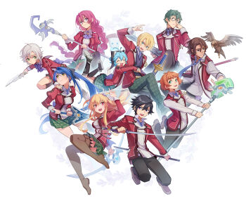 alisa_reinford animal bird bird_wings black_cat black_hair blonde_hair blue_eyes blue_hair boots bow brown_hair cat celine_(sen_no_kiseki) eiyuu_densetsu elliot_craig emma_millstein falcon feng_you fie_claussell floating_hair gaius_worzel greatsword green_eyes green_hair grey_eyes gun gunblade hat headband highres holding holding_staff hug hug_from_behind jacket jusis_albarea katana laura_s._arseid machias_regnitz mage_staff millium_orion multiple_girls necktie open_clothes open_jacket orange_hair polearm rapier rean_schwarzer red_eyes red_hair ribbon school_uniform sen_no_kiseki_(series) sen_no_kiseki_i shoes shotgun skirt spear staff sword thigh_boots thors_military_academy_class_vii_uniform tight_clothes weapon white_hair wings yellow_eyes