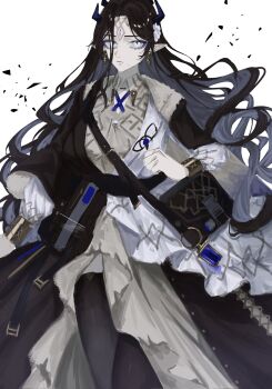 1girl arknights cowboy_shot expressionless highres horns long_hair looking_at_viewer nate71762013 solo standing valarqvin_(arknights) very_long_hair white_background