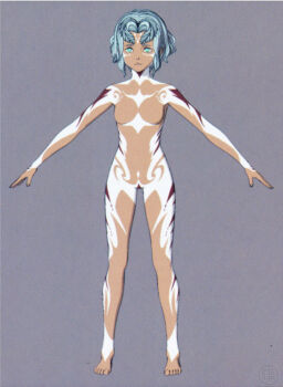 1girl antennae blue_hair bodypaint breasts completely_nude concept_art dark_skin godzilla:_city_on_the_edge_of_battle godzilla_(series) green_eyes highres houtua maina miana monster_girl nude official_art polygon_pictures pubic_tattoo small_breasts tattoo toho tribal tribal_tattoo