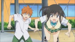 1boy 2010 2010s 3girls accidental_exposure aged_down all_fours animated anime_screenshot ass ass_focus assisted_exposure black_hair blonde_hair blush butt_crack clothes_lift clothes_pull embarrassed highres huge_ass knockout kotegawa_yui long_hair looking_back lying male_focus multiple_girls no_panties orange_hair outdoors panties public_indecency public_nudity school_uniform short_hair skirt skirt_lift skirt_pull striped_clothes striped_panties surprised sweatdrop tagme to_love-ru torn_clothes underwear unworn_panties upskirt video wardrobe_malfunction wind wind_lift yuuki_rito