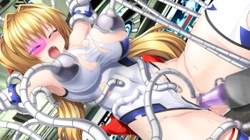 1girl armpits bdsm blonde_hair blush bound breast_sucking breasts broken_eyewear censored cleavage clitoral_stimulation closed_eyes clothing_aside covered_navel dildo dutch_angle elbow_gloves female_orgasm forced_orgasm game_asset gloves hair_intakes hengen_souki_shine_mirage koppamu large_breasts large_variant_set leotard leotard_aside long_hair magical_girl milking_machine mosaic_censoring motion_blur non-web_source object_insertion official_art open_mouth orgasm pink-tinted_eyewear pussy pussy_juice raised_eyebrows rape restrained saliva self-datamine sex_machine sex_toy shine_mirage shiny_skin solo spread_legs stationary_restraints sweat tentacles thighhighs tinted_eyewear tongue tongue_out torn_clothes torn_leotard toudouin_saki twintails vaginal vaginal_object_insertion variant_set visual_novel_cg white_gloves white_leotard white_thighhighs wide_spread_legs