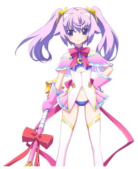 1girl :< back_ribbon bandeau bare_shoulders blue_bandeau blue_panties blush chaos;head chaos;head_love_chu_chu! chest_ribbon clothing_cutout cute_weapon earrings erin-fray_orgel fingerless_gloves flat_chest frown game_cg gloves gold_trim hair_ornament halterneck hand_on_own_hip hands_on_own_hips holding holding_mace holding_weapon horns jewelry long_hair looking_at_viewer mace magical_girl matsuo_yukihiro narrowed_eyes navel non-web_source off_shoulder official_art open_mouth panties petticoat purple_eyes purple_hair red_ribbon ribbon science_adventure solo sprite star_(symbol) star_hair_ornament thighhighs thighs transparent_background triangle_mouth twintails underboob_cutout underwear weapon white_horns white_thighhighs zettai_ryouiki