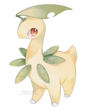 Rule 34 | animal focus, bayleef, closed mouth, full body, gen 2 pokemon, highres, iwasi 29, leaf, nintendo, no humans, pokemon, pokemon (creature), pokemon focus, red eyes, simple background, tail, white background