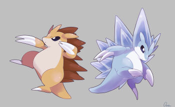 absurdres alolan_form alolan_sandslash bright_pupils claws closed_mouth commentary_request full_body gen_1_pokemon gen_7_pokemon highres nintendo no_humans ouran pokemon pokemon_(creature) regional_and_normal sandslash signature simple_background white_pupils