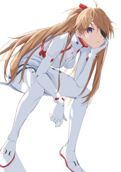 Rule 34 | 1girl, absurdres, ahoge, blue eyes, bodysuit, breasts, brown hair, evangelion: 3.0+1.0 thrice upon a time, expressionless, eyepatch, hair over one eye, hand on own chin, head rest, highres, interface headset (evangelion), invisible chair, leaning forward, long hair, looking at viewer, mecha pilot suit, medium breasts, necosuna7l, neon genesis evangelion, plugsuit (evangelion), rebuild of evangelion, red bodysuit, sitting, solo, souryuu asuka langley, very long hair, white bodysuit