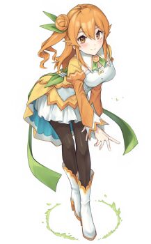 Rule 34 | 1girl, absurdres, breasts, commentary request, hair bun, highres, hinatsuki mikan, large breasts, looking at viewer, machikado mazoku, orange hair, pantyhose, semi colon, simple background, single hair bun, smile, solo, white background