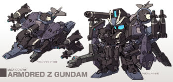 alternate_color armor beam_cannon beam_rifle blue_eyes chibi color_variation commentary_request double_beam_cannon energy_gun full_armor glowing glowing_eye gun gundam hyper_mega_launcher mecha mecha_focus missile missile_pod mobile_suit no_humans redesign reference_sheet robot science_fiction sd_gundam shoulder_cannon standing susagane v-fin wave_rider weapon white_background zeta_gundam zeta_gundam_(mobile_suit)