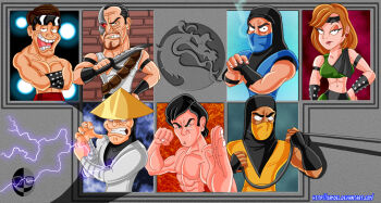 Rule 34 | 1girl, 6+boys, johnny cage, kano (mortal kombat), liu kang, mortal kombat (series), multiple boys, raiden (mortal kombat), scorpion (mortal kombat), sonya blade, sub-zero