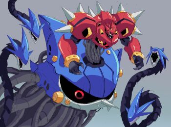 absurdres armor blue_armor crossover cyberlord1109 devil_gundam fusion g_gundam gundam highres mecha mechanization metal_overlord metal_sonic metal_sonic_kai monsterification no_humans red_armor red_eyes robot sonic_(series) super_robot tentacles