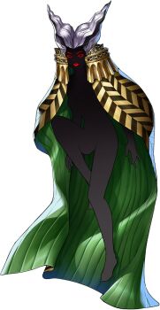 1girl artist_request black_hair breasts cape colored_eyebrows colored_eyelashes demon_(megami_tensei) highres multicolored_hair official_art persona persona_5 persona_5:_the_phantom_x red_lips shin_megami_tensei silhouette skadi_(megami_tensei) solo striped_cape third-party_source transparent_background two-tone_hair white_hair