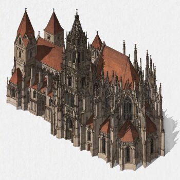 absurdres building cathedral church clippymagic commentary english_commentary european_architecture grey_background highres no_humans original procreate_(medium) shadow