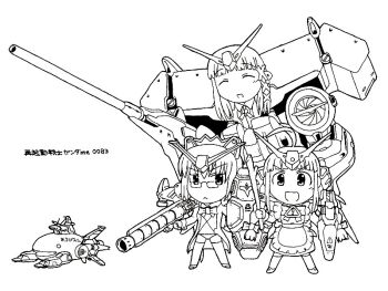 1990s_(style) 2000 2k-tan chibi chibi_only dendrobium_schema glasses greyscale gundam gundam_0083 gundam_gp-01_zephyranthes gundam_gp-02_physalis gundam_gp-03_stamen me-tan monochrome os-tan retro_artstyle xp-tan