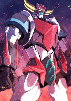 absurdres clenched_hands fire glowing grendizer grendizer_(grendizer_u) grendizer_u highres horns huge_horns mazinger_(series) mecha mecha_focus nkeo no_humans robot science_fiction strong super_robot ufo_robo_grendizer yellow_eyes