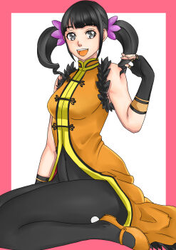 1girl black_hair highres kneeling ling_xiaoyu namco tekken tekken_3 tekken_4 tekken_5_(dark_resurrection) tekken_7 tekken_blood_vengeance tekken_tag_tournament tekken_tag_tournament_2 tokyotakuan_17