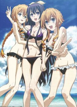 3girls bikini date_a_live groin lowleg lowleg_bikini multiple_girls official_art outdoors source_request standing swimsuit tagme yamai_yuzuru yatogami_tohka