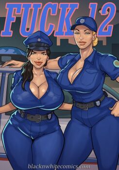 2girls ass black_hair blonde_hair curvy duplicate fuck_12 huge_ass multiple_girls original pixel-perfect_duplicate police police_uniform riayh wide_hips