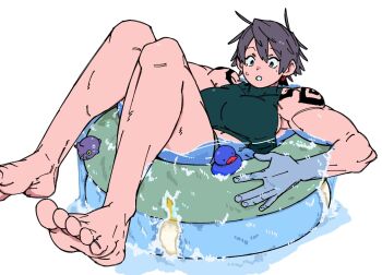 Rule 34 | 1girl, abs, arm tattoo, bare legs, bare shoulders, barefoot, biceps, breasts, broad shoulders, brown hair, crop top, earrings, feet, gloves, grey eyes, jewelry, kirima (peke07777), large breasts, legs, long legs, midriff, muscular, muscular arms, muscular female, no shoes, original, peke07777, pool, shallow water, short hair, short shorts, shorts, shoulder tattoo, solo, spilling, splashing, stomach, surprised, tall female, tattoo, thighs, toes, wading pool, water, wet, wet clothes