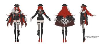 1girl artist_name black_boots black_bra black_coat black_gloves black_hat black_jacket black_thighhighs boots bra breasts character_name cleavage coat fur-trimmed_coat fur_trim gloves hat high_heel_boots high_heels highres indie_virtual_youtuber jacket large_breasts long_hair looking_at_viewer official_alternate_costume official_art red_hair reference_sheet shiyevt solo thigh_boots thighhighs underwear virtual_youtuber white_gloves yellow_eyes zentreya zentreya_(commander)