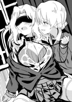 10s 2girls bad_id bad_twitter_id bdsm blindfold blush bondage bound breasts cleavage collar darjeeling_(girls_und_panzer) femdom fuzzy_handcuffs girls_und_panzer greyscale kay_(girls_und_panzer) large_breasts leash long_hair monochrome multiple_girls see-through_clothes shirt short_hair skirt thighhighs ulrich_(tagaragakuin) wet wet_clothes wet_shirt yuri