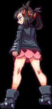 1girl animated animated_gif ass ass_peek bottomless butt_crack dress looping_animation lowres marnie_(pokemon) migel_futoshi nintendo no_background no_panties pixel_art pokemon shoes solo source_request thighs underbutt upskirt wind