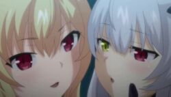 2022 20s 2girls animated anime_screenshot black_gloves blonde_hair boku_wa_chiisana_succubus_no_shimobe chloe_lilith_stella demon_girl english_text french_kiss gloves hand_on_another&#039;s_cheek hand_on_another&#039;s_face heterochromia incest kiss kiss_kiss_drain loli lowres multiple_girls open_mouth red_eyes saliva saliva_trail siblings sisters sound tagme tiffany_lilith_stella tongue tongue_out video white_hair yellow_eyes yuri