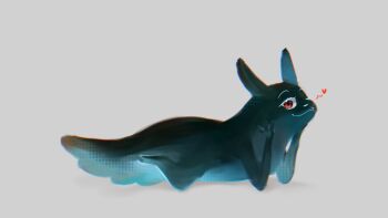 1boy animal_nose blue_skin cat colored_skin dark_skin eyelashes furry hands_on_own_face heart long_eyelashes looking_at_viewer non-web_source one_eye_closed pointy_ears rain_world simple_background slug slugcat sofanthiel thick_tail