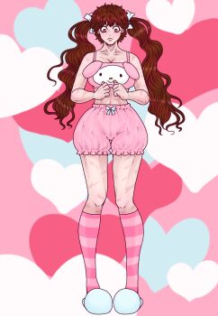 Rule 34 | 1girl, abs, absurdres, breasts, embarrassed, female focus, genderswap, genderswap (mtf), grappler baki, hanma baki, highres, large breasts, long hair, looking down, muscular, muscular female, pajamas, pantaloons, red hair, scar, solo, yellow eyes